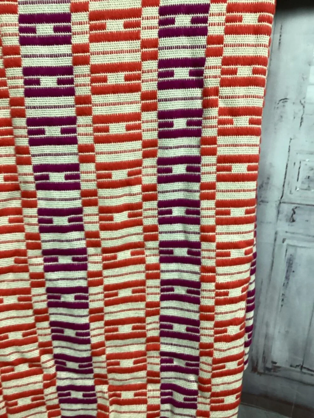 Anthropologie Knit Geo Throw Blanket Purple Red 50x60